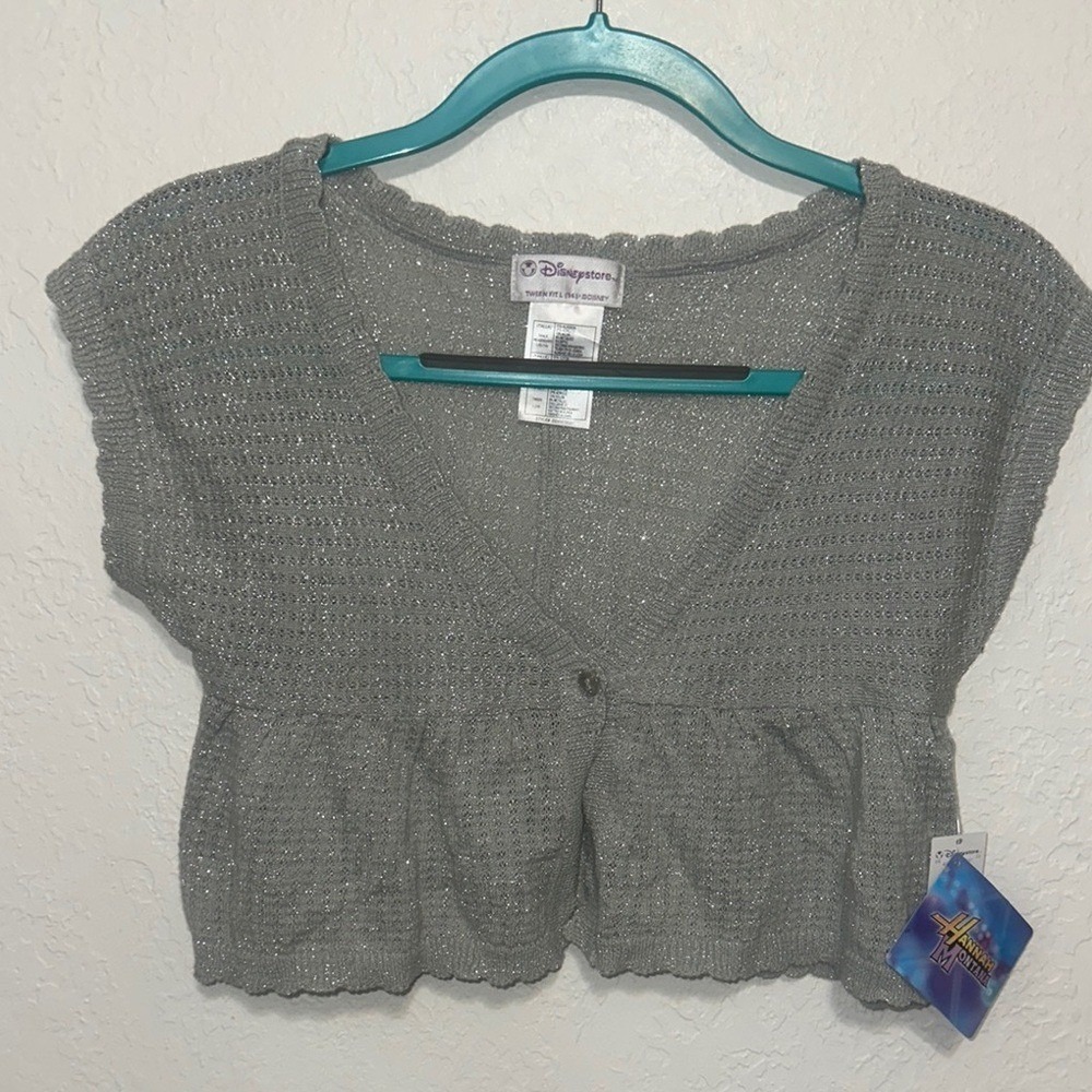 Disney Store Hannah Montana Silver Metallic Shrug Cardigan Tween L 14 NWT Y2K